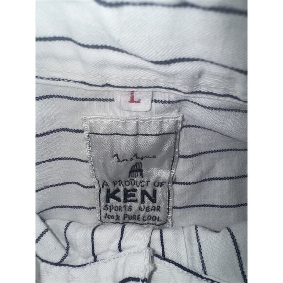 A Product of Ken Vertical Stripe Double Pocket Button Up Shirt White Blue Large - Picture 4 of 4